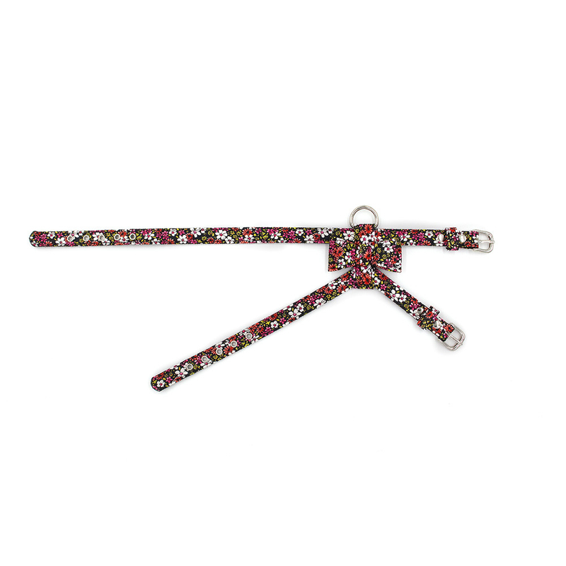 No Pull Leather Adult Dog Walking Training Harness With Bow Floral Design