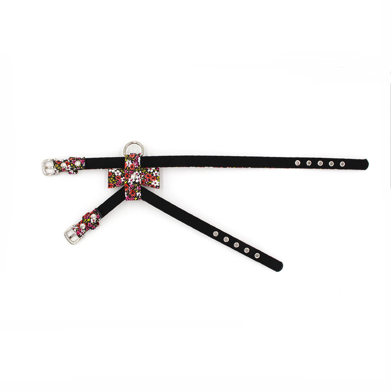 No Pull Leather Adult Dog Walking Training Harness With Bow Floral Design